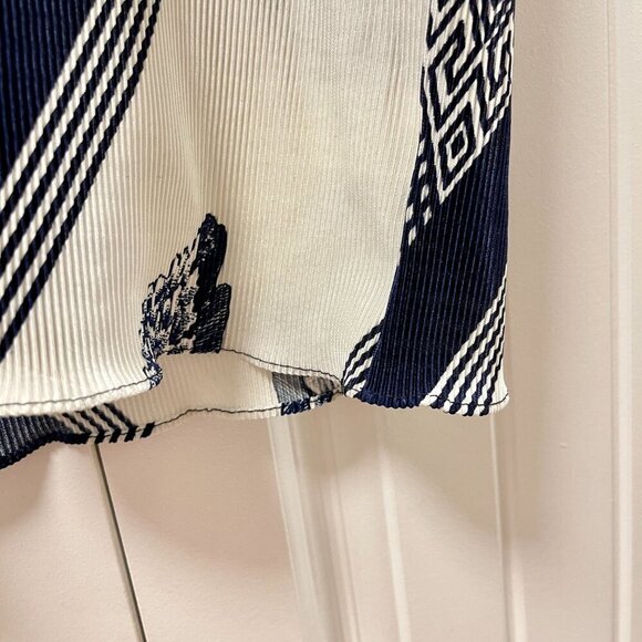 Vintage Ruched Crinkle Sleeveless Print Top Navy White - M - Picture 8 of 10